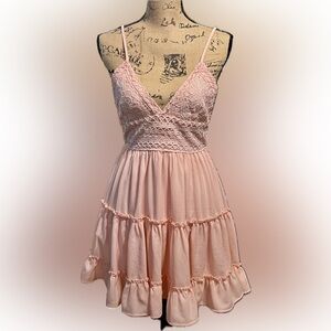Pink Lily Dress Lace Pink Open Back Lace Bodice Size M Ruffles Mini NWT Feminine